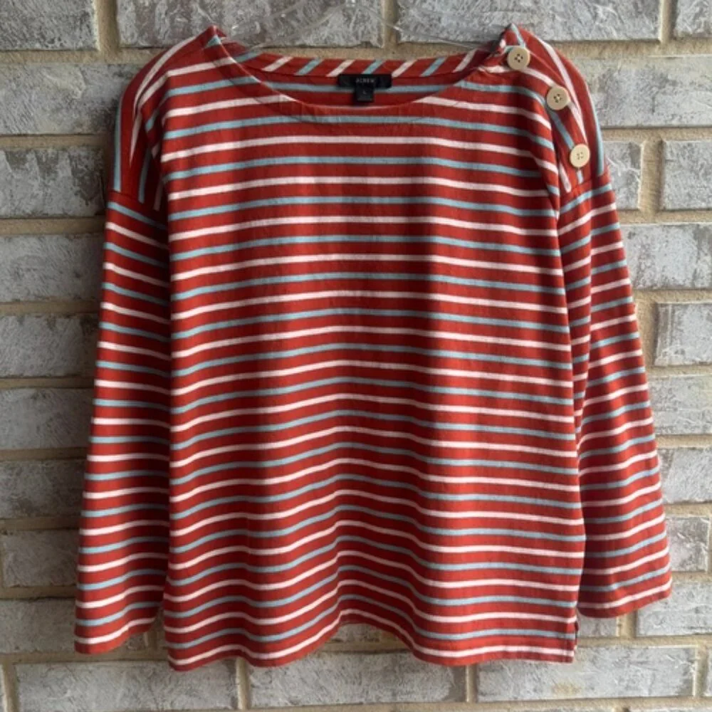 J. Crew 3/4 Sleeve Boat Neck Marines Striped Shirt Women's Size L